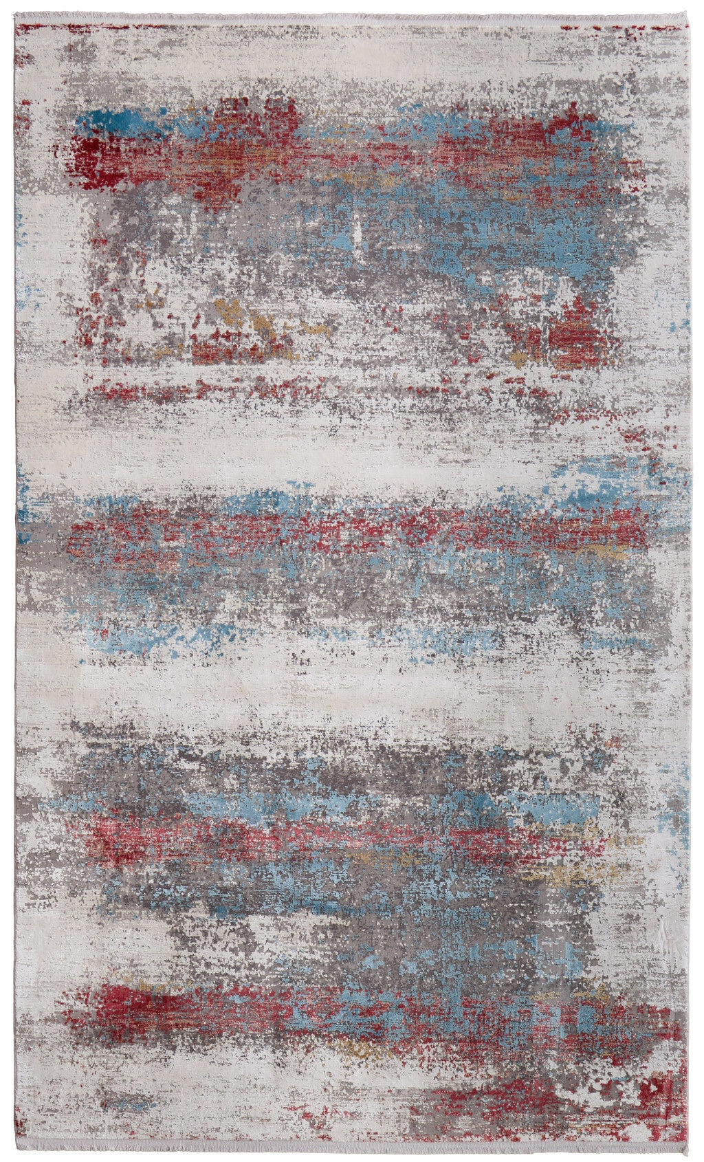 13' X 20' Gray Blue and Red Abstract Power Loom Area Rug With Fringe