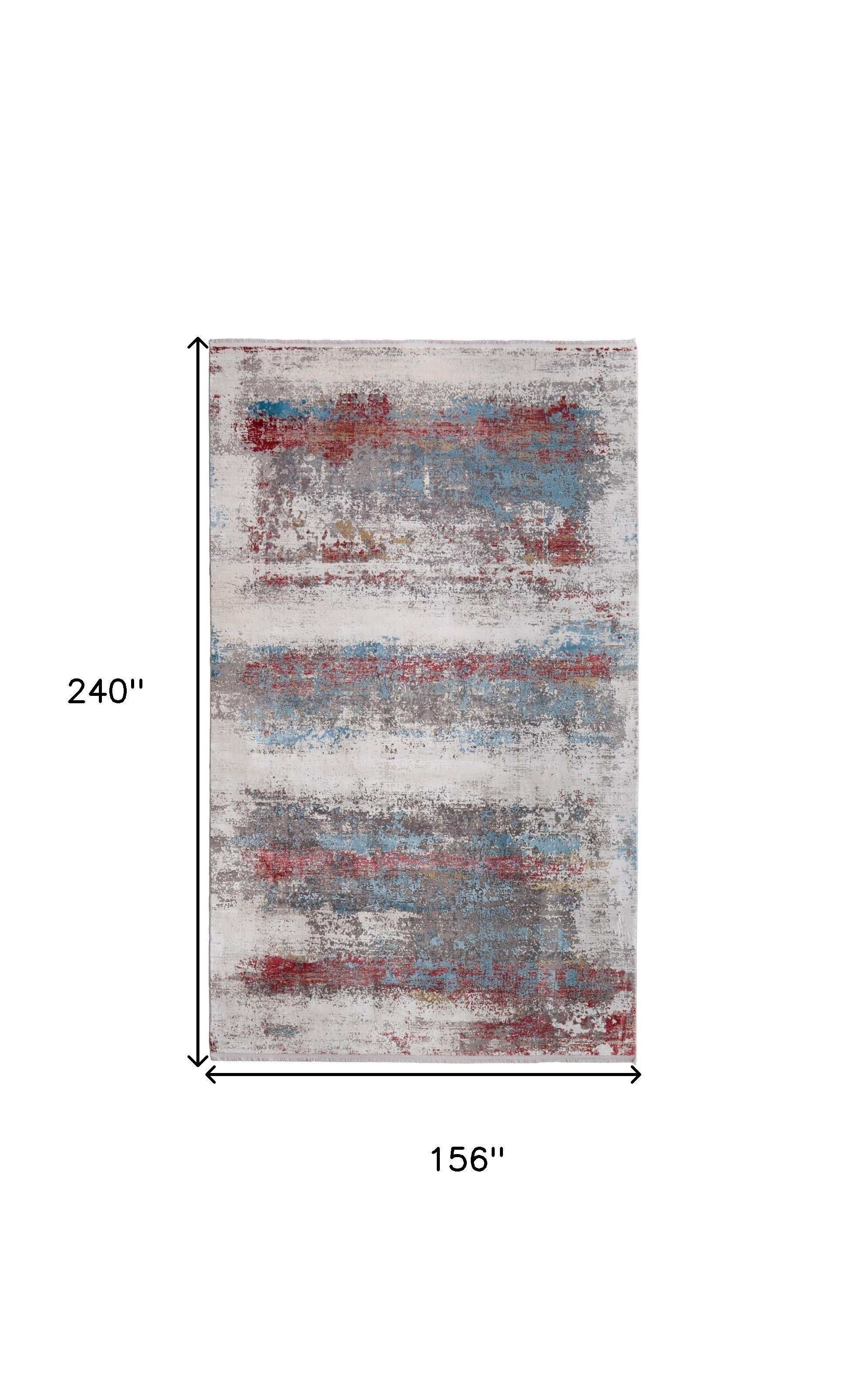 13' X 20' Gray Blue and Red Abstract Power Loom Area Rug With Fringe
