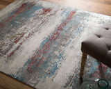 13' X 20' Gray Blue and Red Abstract Power Loom Area Rug With Fringe