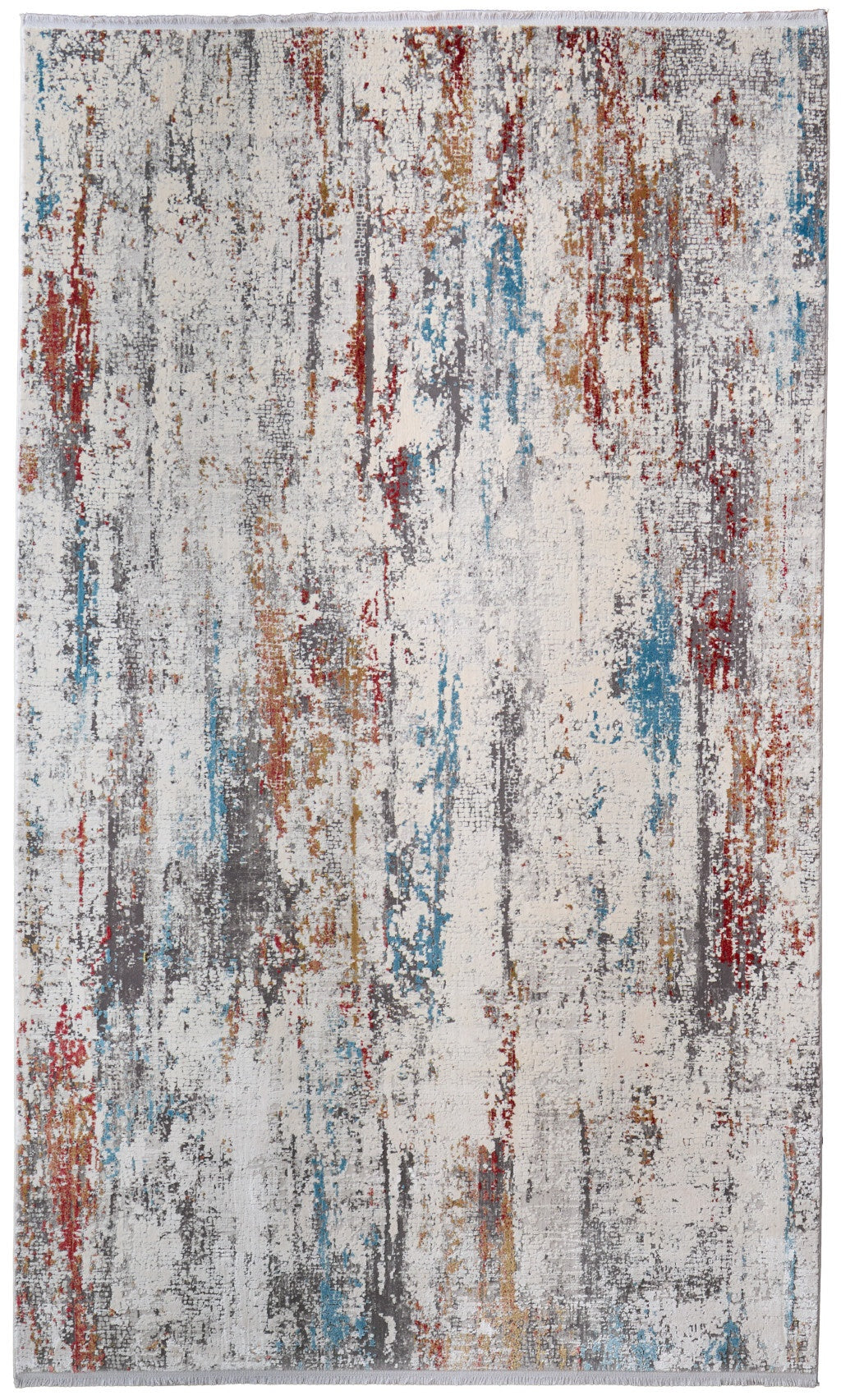 13' X 20' Gray Blue and Red Abstract Power Loom Area Rug With Fringe