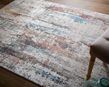 13' X 20' Gray Blue and Red Abstract Power Loom Area Rug With Fringe