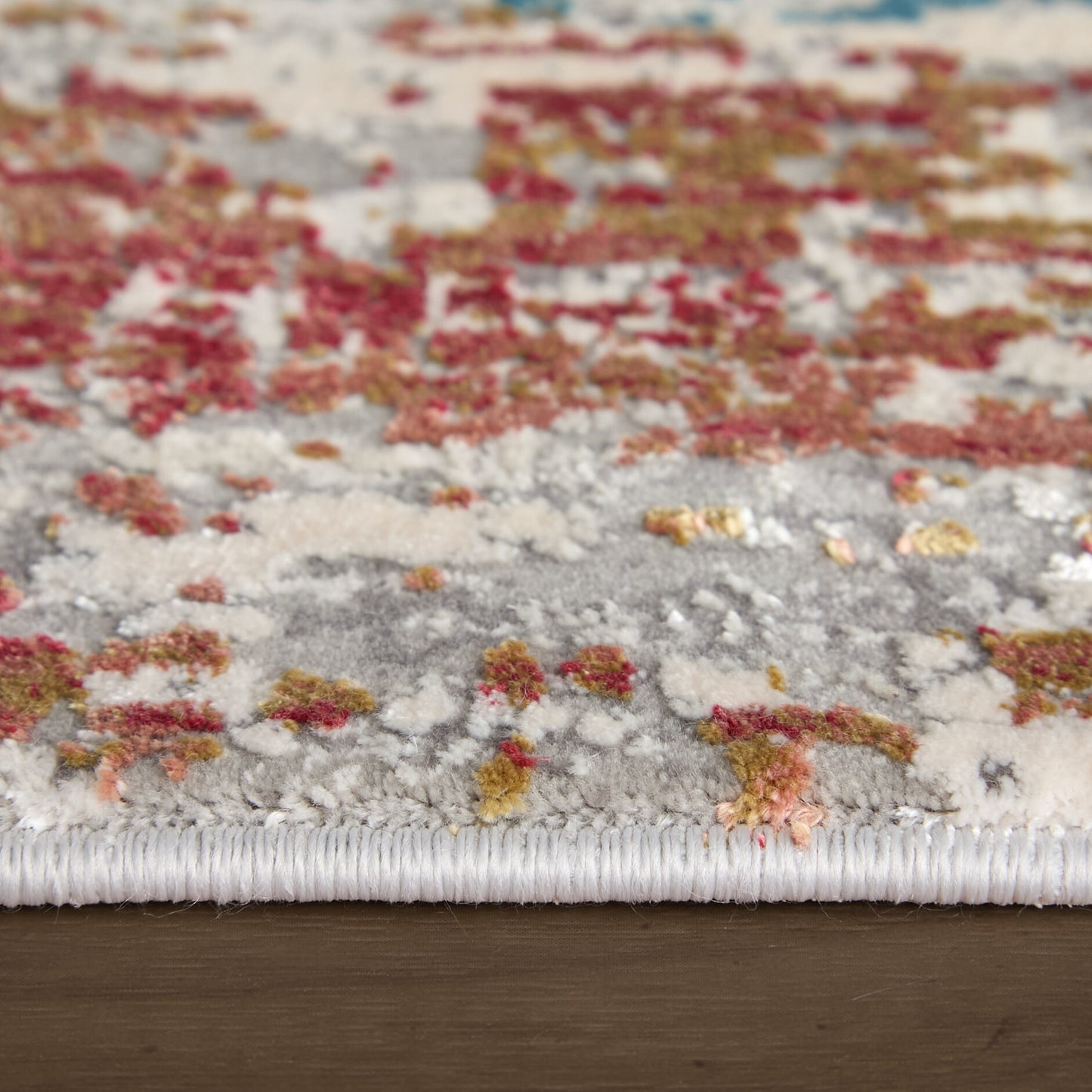 13' X 20' Gray Blue and Red Abstract Power Loom Area Rug With Fringe