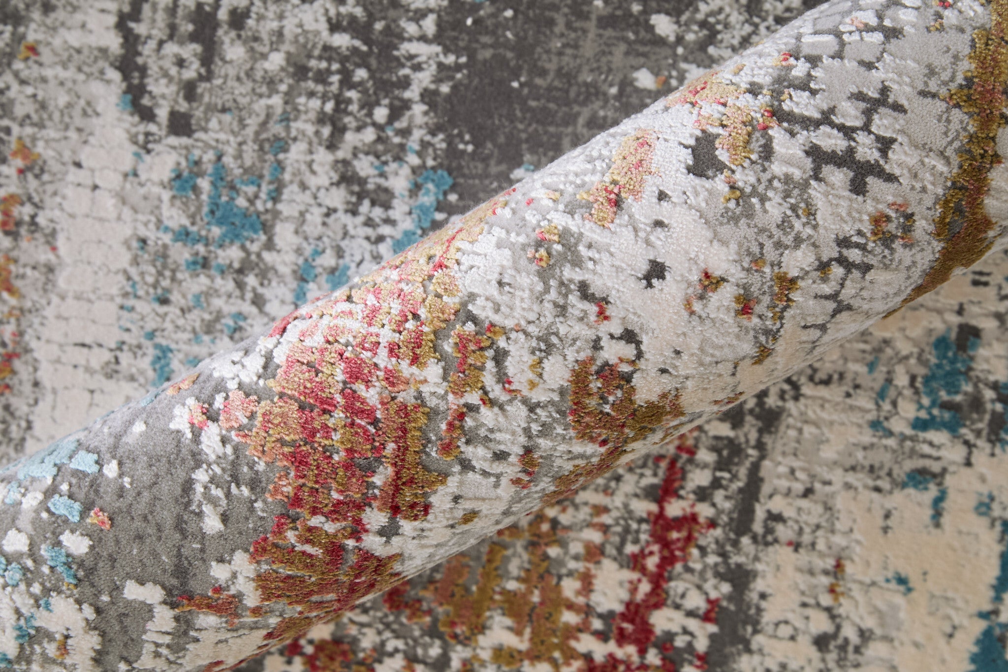 13' X 20' Gray Blue and Red Abstract Power Loom Area Rug With Fringe