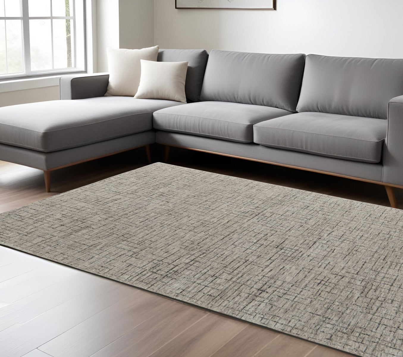 10' X 14' Ivory and Gray Wool Hand Tufted Distressed Area Rug