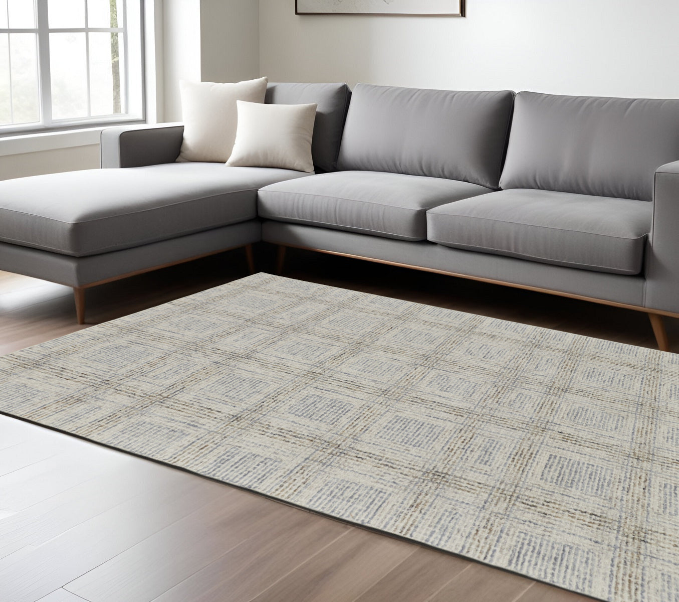 12' X 15' Ivory and Gray Wool Geometric Hand Tufted Area Rug
