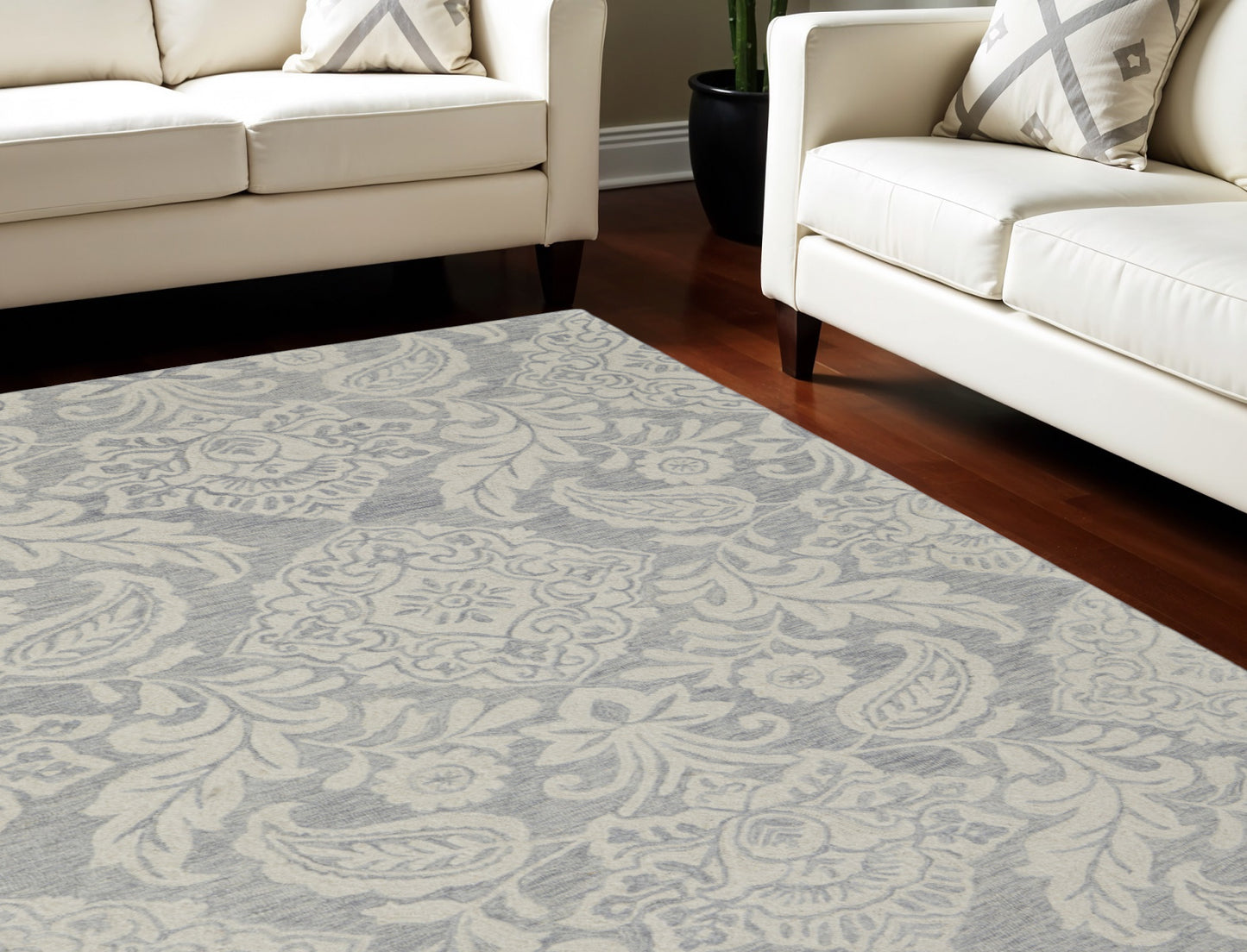 12' X 15' Blue and Ivory Wool Oriental Hand Tufted Area Rug