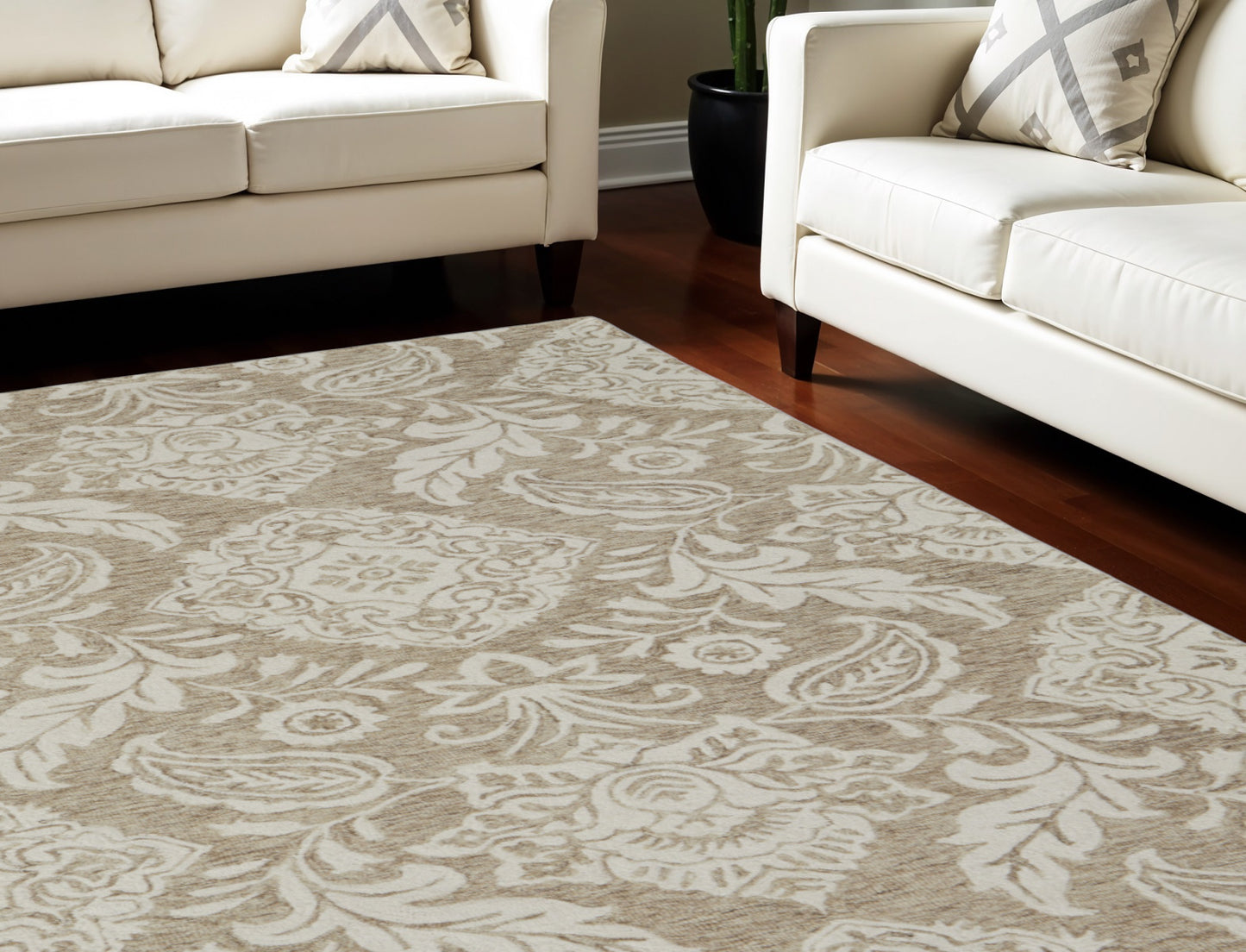 10' X 14' Tan and Ivory Wool Oriental Hand Tufted Area Rug