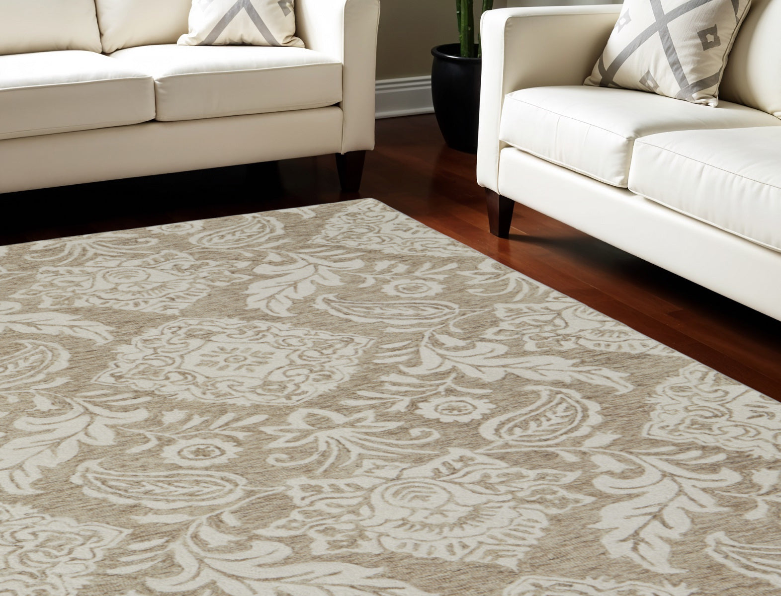 10' X 14' Tan and Ivory Wool Oriental Hand Tufted Area Rug