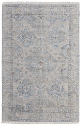 8' X 10' Gray Blue and Taupe Oriental Hand Woven Distressed Area Rug With Fringe