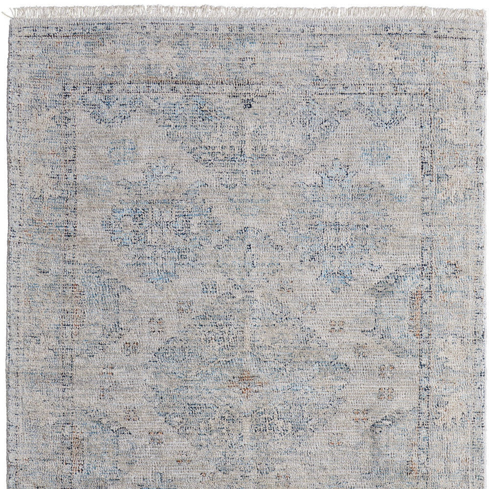 8' X 10' Gray Blue and Taupe Oriental Hand Woven Distressed Area Rug With Fringe