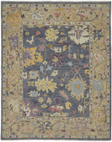 12' X 15' Gold Blue and Purple Wool Oriental Hand Knotted Area Rug With Fringe