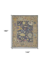 12' X 15' Gold Blue and Purple Wool Oriental Hand Knotted Area Rug With Fringe
