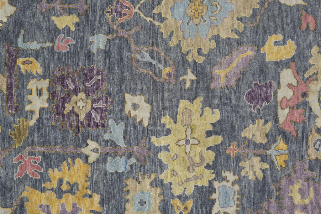 12' X 15' Gold Blue and Purple Wool Oriental Hand Knotted Area Rug With Fringe