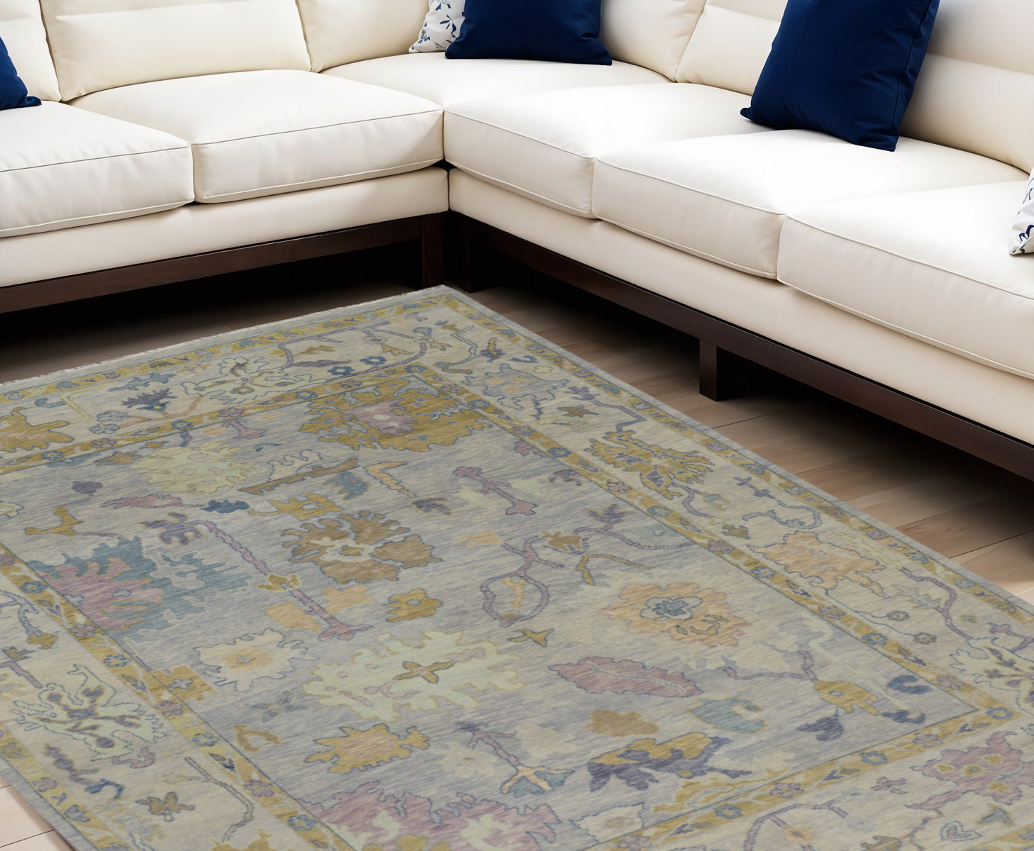 12' X 15' Purple Gray and Gold Wool Oriental Hand Knotted Area Rug With Fringe