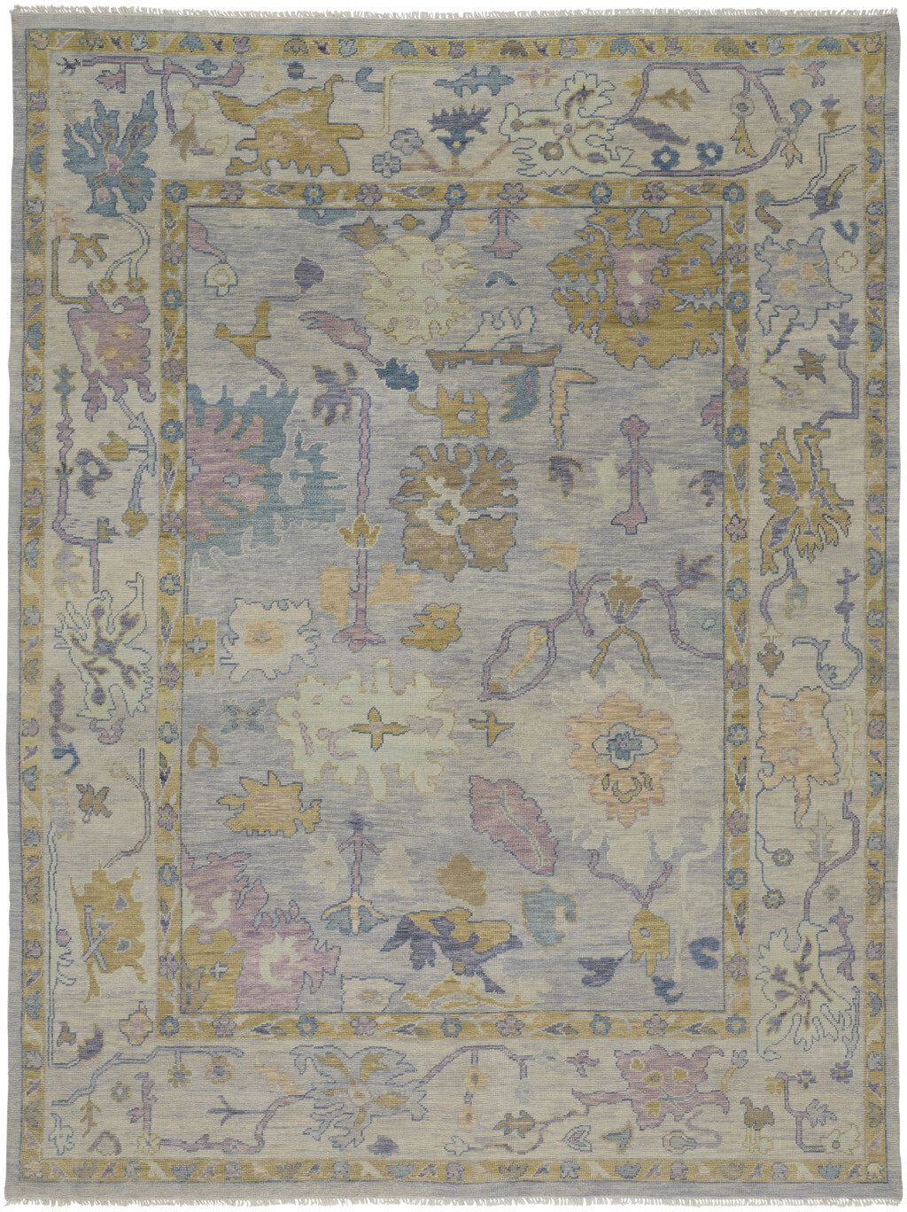 12' X 15' Purple Gray and Gold Wool Oriental Hand Knotted Area Rug With Fringe