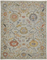 12' X 15' Gray Red and Yellow Wool Oriental Hand Knotted Area Rug With Fringe