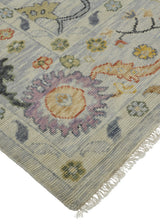 12' X 15' Gray Red and Yellow Wool Oriental Hand Knotted Area Rug With Fringe