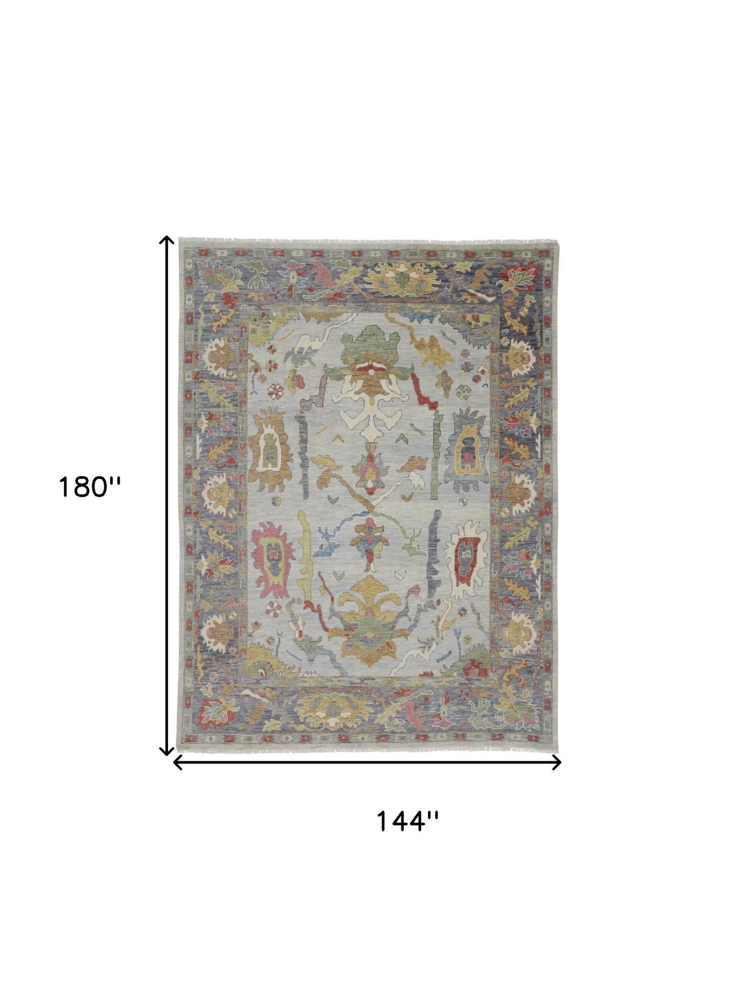 12' X 15' Gray Blue and Gold Wool Oriental Hand Knotted Area Rug With Fringe