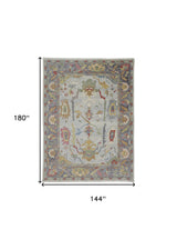 12' X 15' Gray Blue and Gold Wool Oriental Hand Knotted Area Rug With Fringe