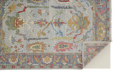 12' X 15' Gray Blue and Gold Wool Oriental Hand Knotted Area Rug With Fringe