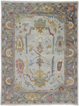 12' X 15' Gray Blue and Gold Wool Oriental Hand Knotted Area Rug With Fringe