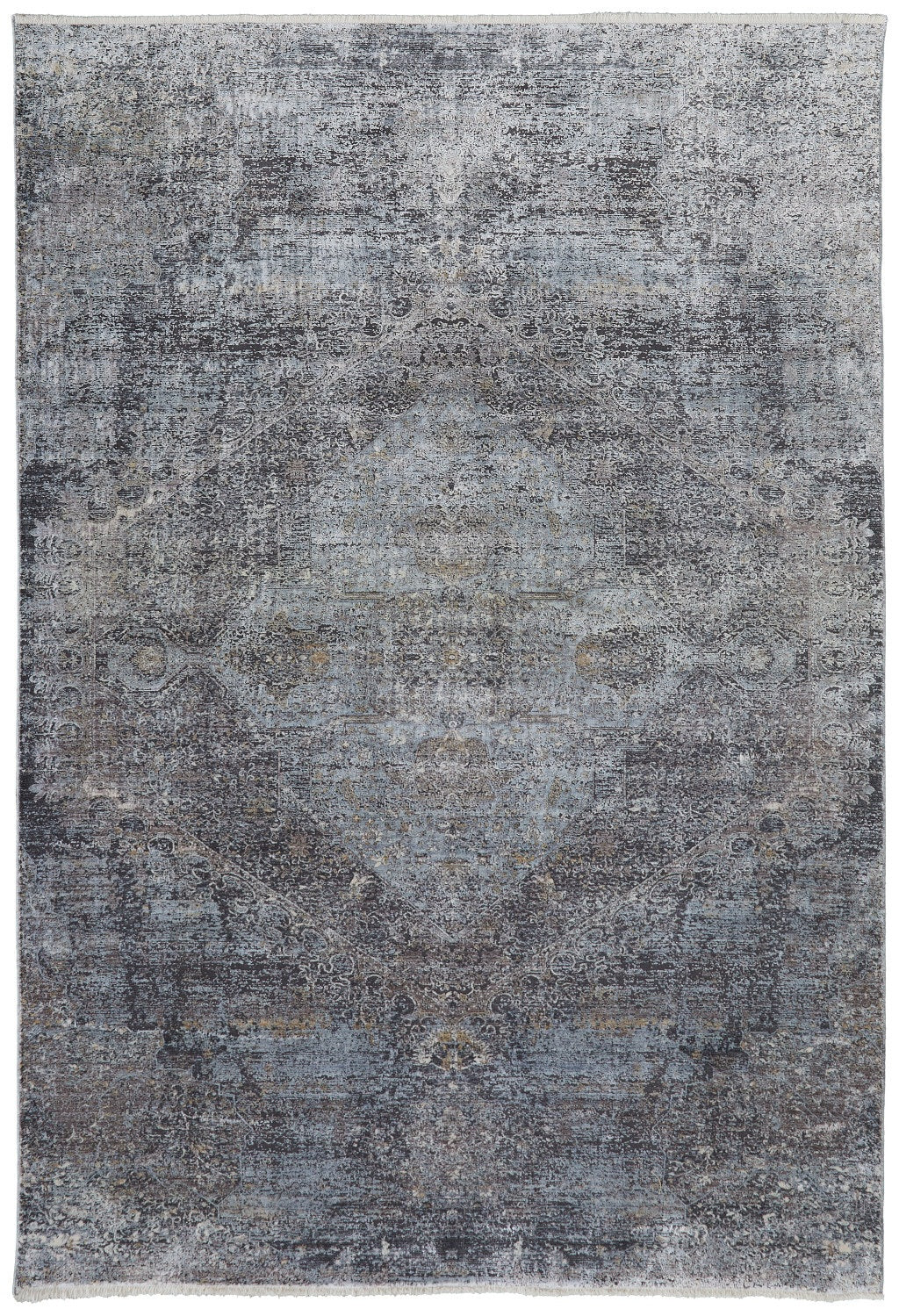 7' X 10' Gray and Silver Abstract Power Loom Worn Faded Area Rug