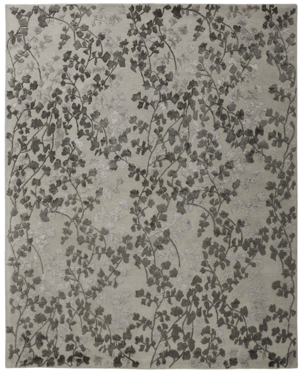 8' X 10' Gray and Silver Floral Hand Tufted Area Rug
