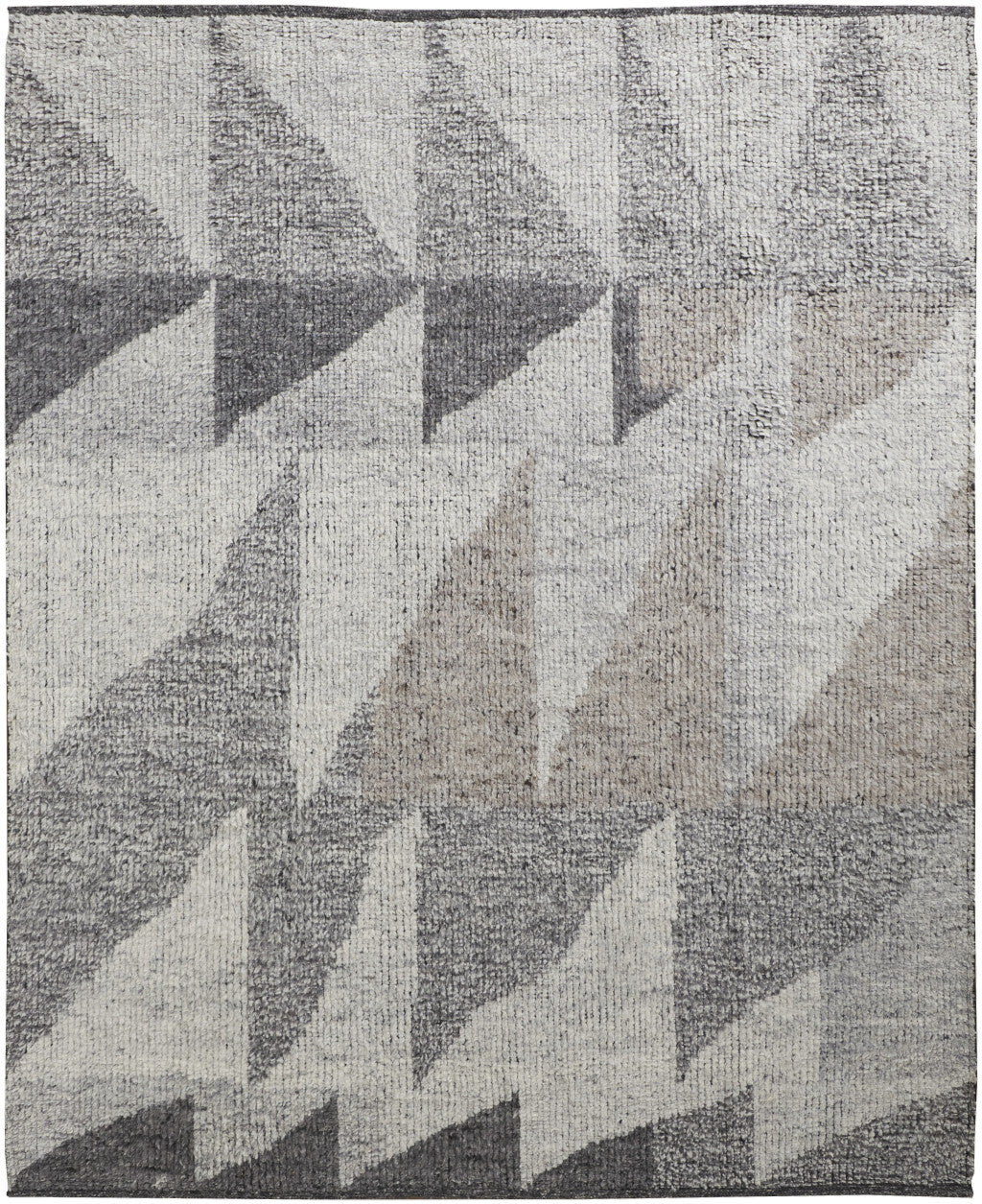 8' X 10' Gray and Ivory Wool Geometric Hand Knotted Area Rug