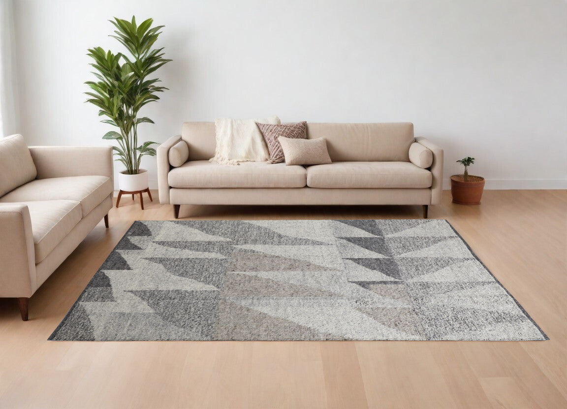 12' X 15' Gray and Ivory Wool Geometric Hand Knotted Area Rug