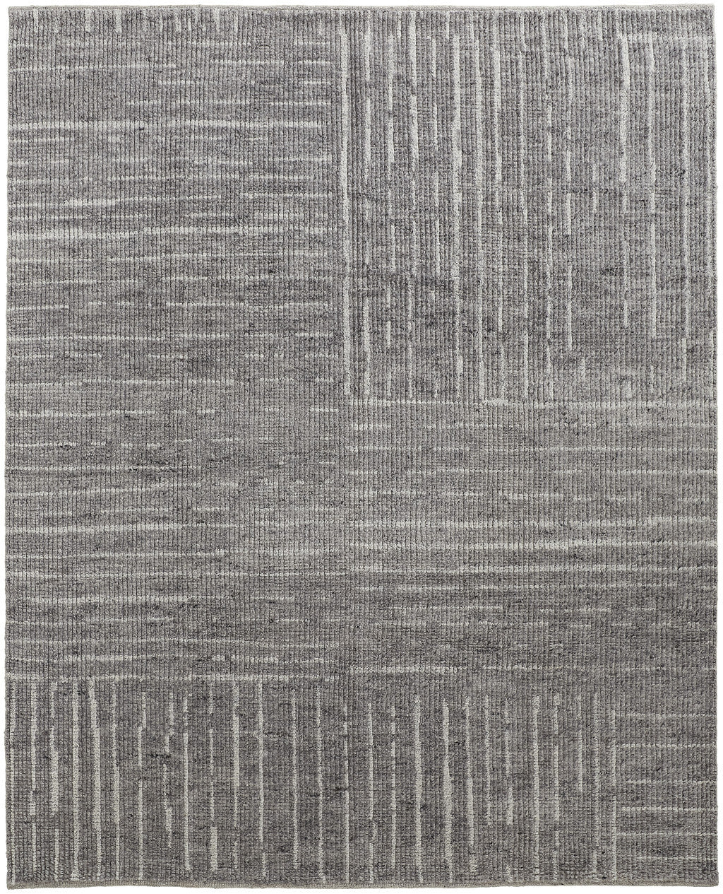 6' X 9' Gray and Ivory Wool Checkered Hand Knotted Worn Faded Area Rug