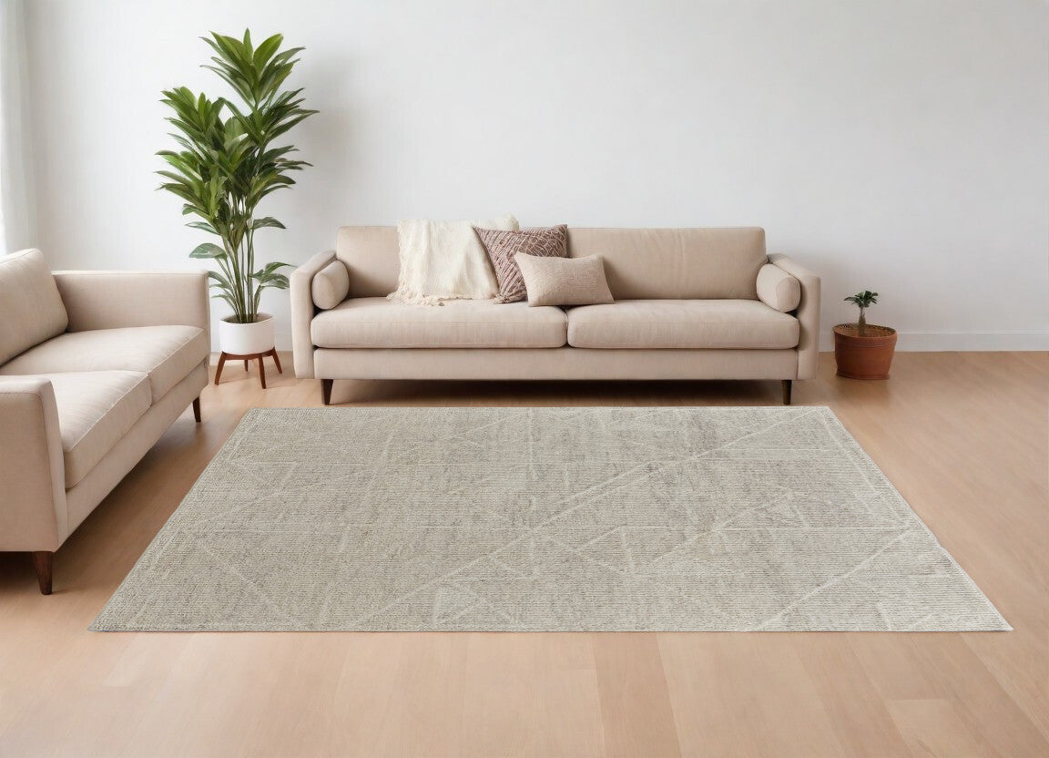 8' X 10' Tan and Ivory Wool Hand Knotted Area Rug