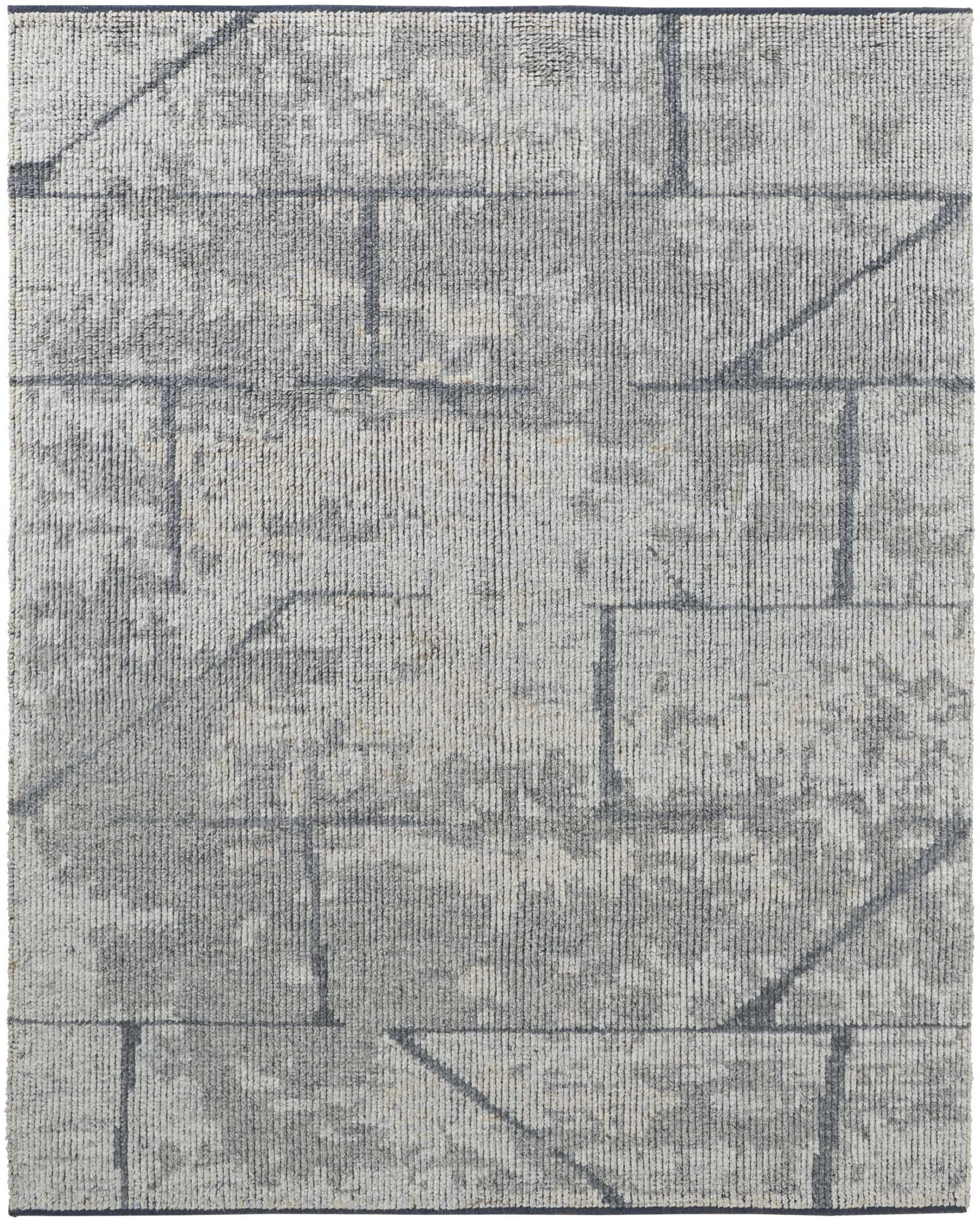 8' X 10' Gray and Silver Wool Abstract Hand Knotted Worn Faded Area Rug