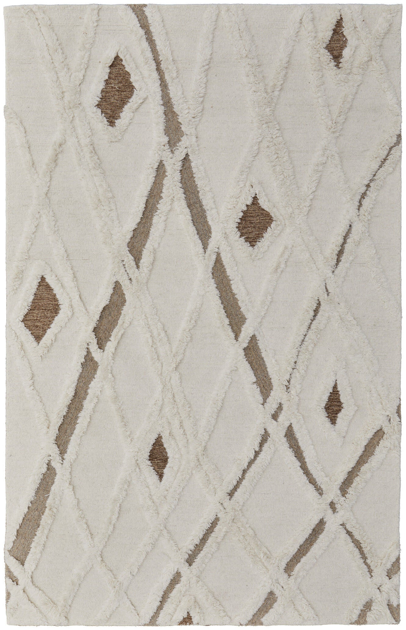 10' X 14' Ivory Taupe and Brown Wool Geometric Hand Tufted Area Rug