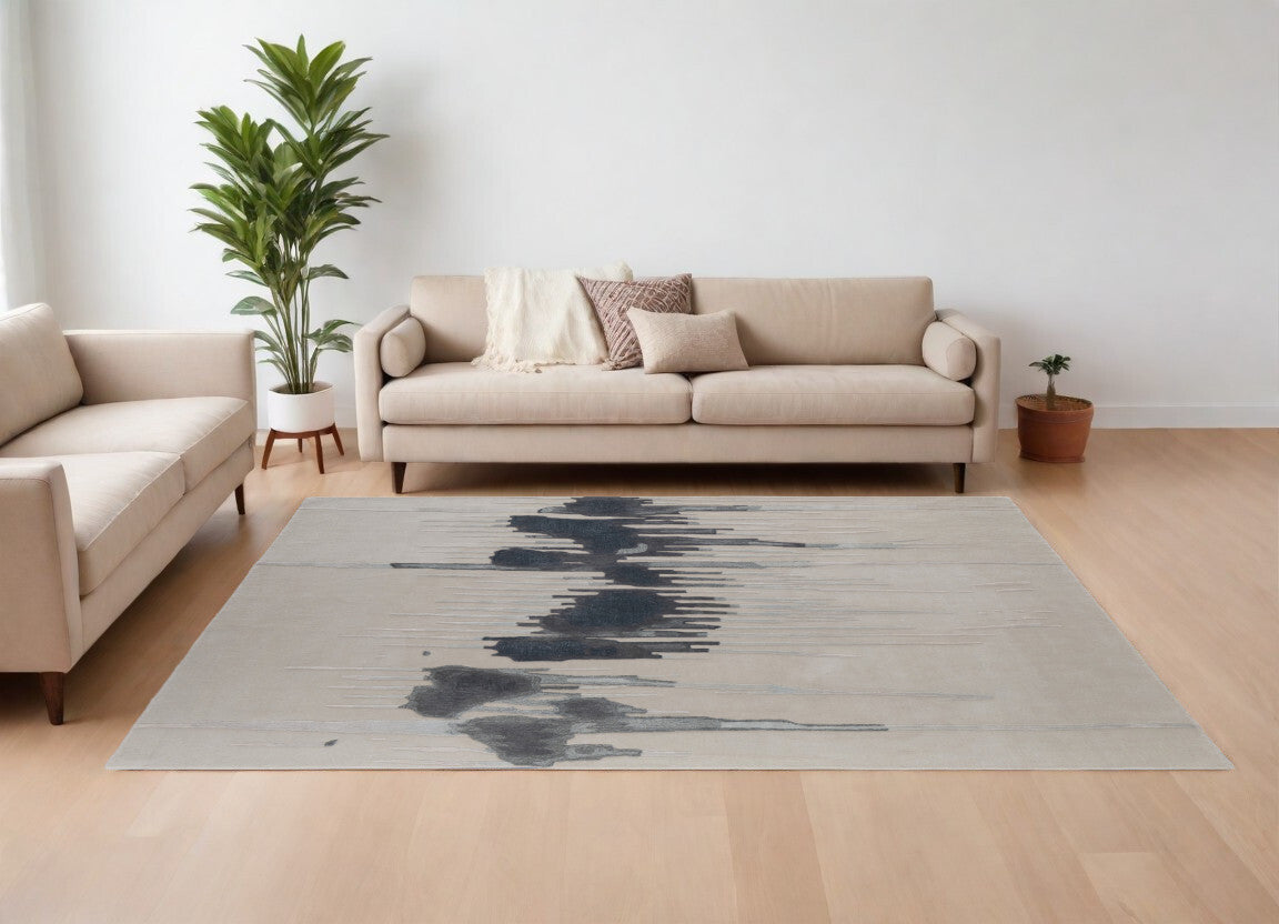 12' X 15' Gray Ivory and Blue Abstract Hand Tufted Area Rug