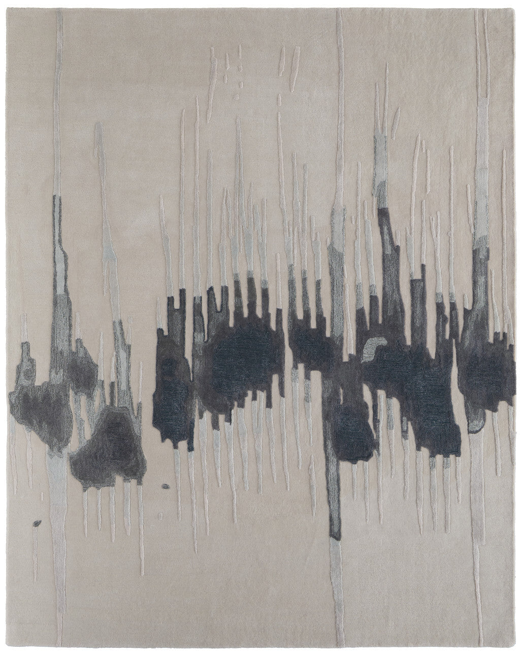 12' X 15' Gray Ivory and Blue Abstract Hand Tufted Area Rug