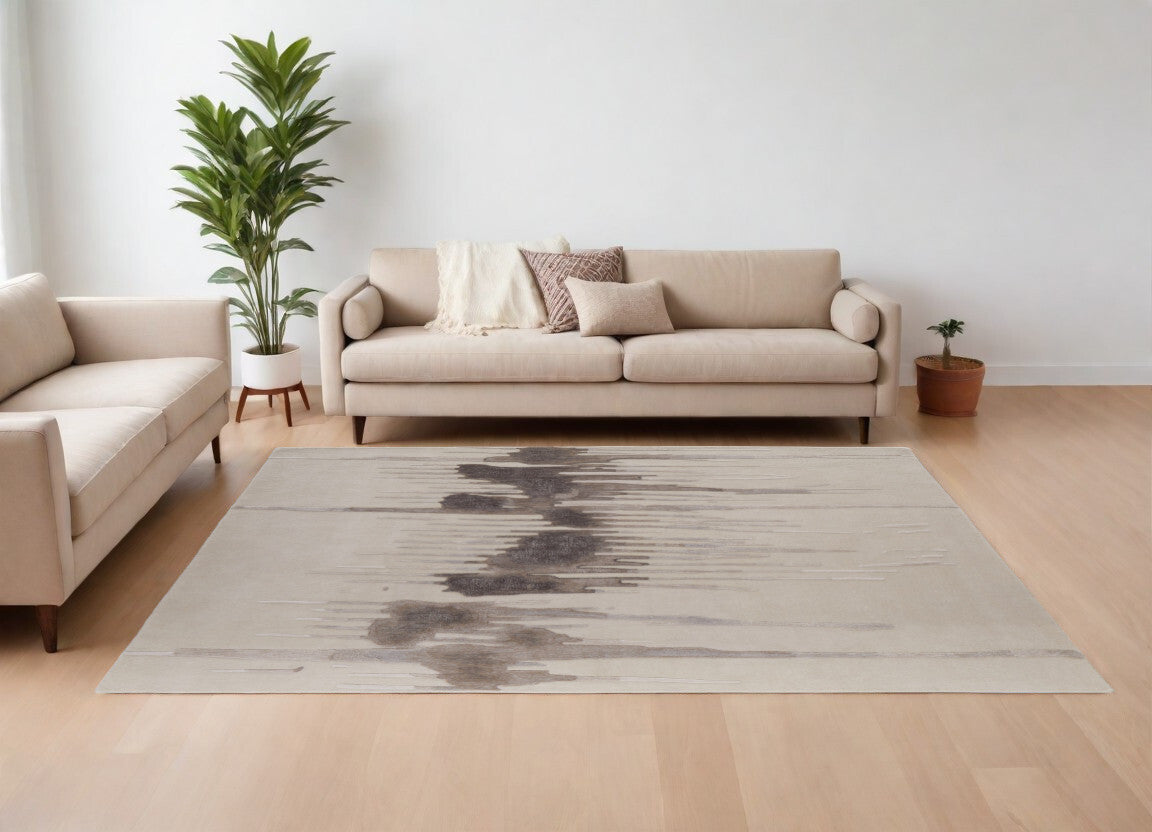 12' X 15' Ivory Taupe and Brown Abstract Hand Tufted Area Rug