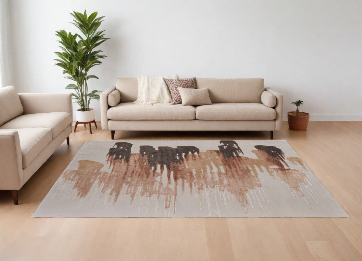 12' X 15' Tan Brown and Orange Abstract Hand Tufted Area Rug