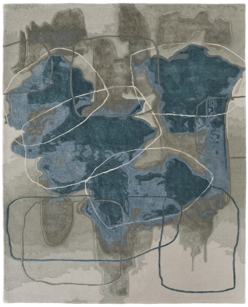 12' X 15' Blue and Gray Abstract Hand Tufted Area Rug