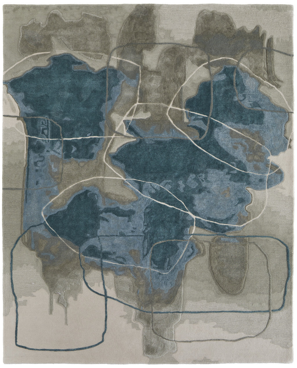 12' X 15' Blue and Gray Abstract Hand Tufted Area Rug