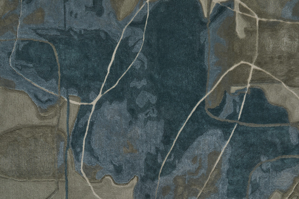 12' X 15' Blue and Gray Abstract Hand Tufted Area Rug