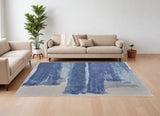 12' X 15' Blue and Ivory Abstract Hand Tufted Area Rug