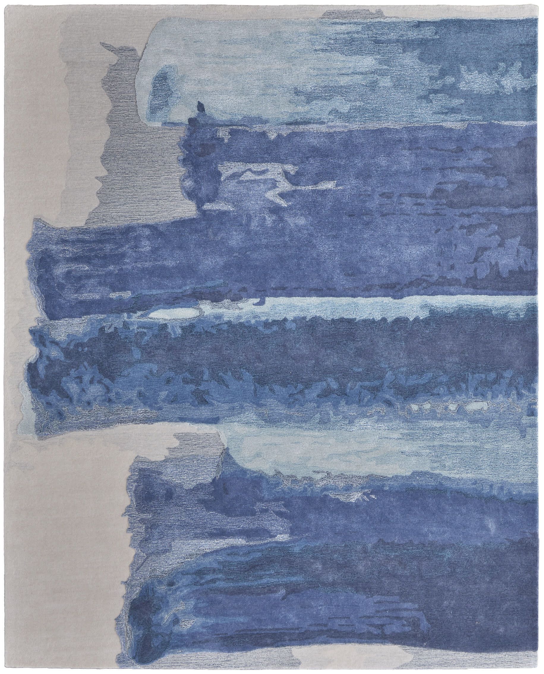 12' X 15' Blue and Ivory Abstract Hand Tufted Area Rug