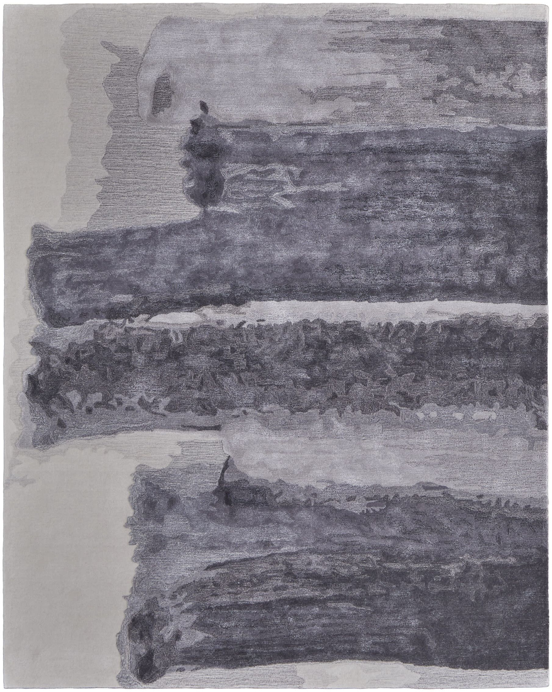 12' X 15' Dark Gray and Ivory Abstract Hand Tufted Area Rug