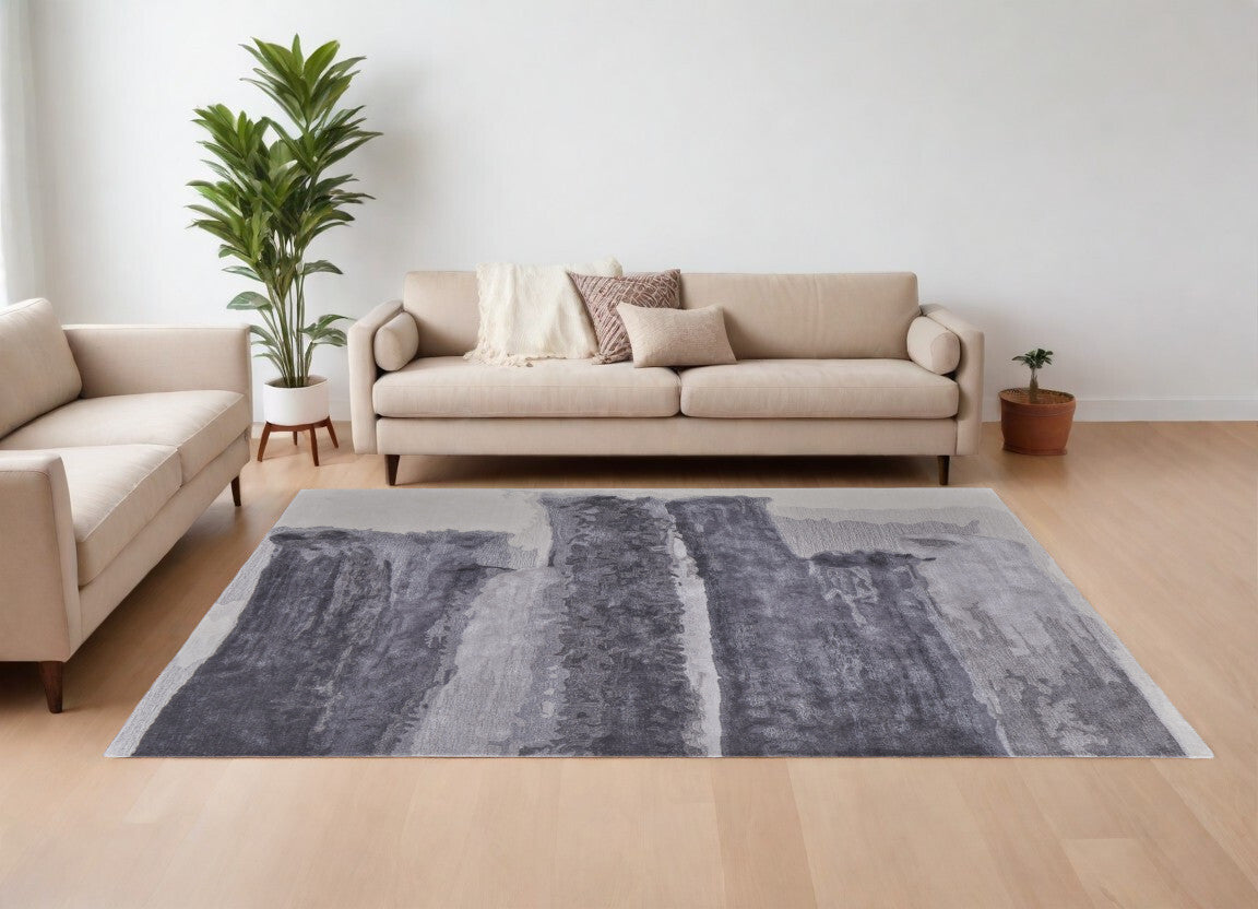 12' X 15' Dark Gray and Ivory Abstract Hand Tufted Area Rug