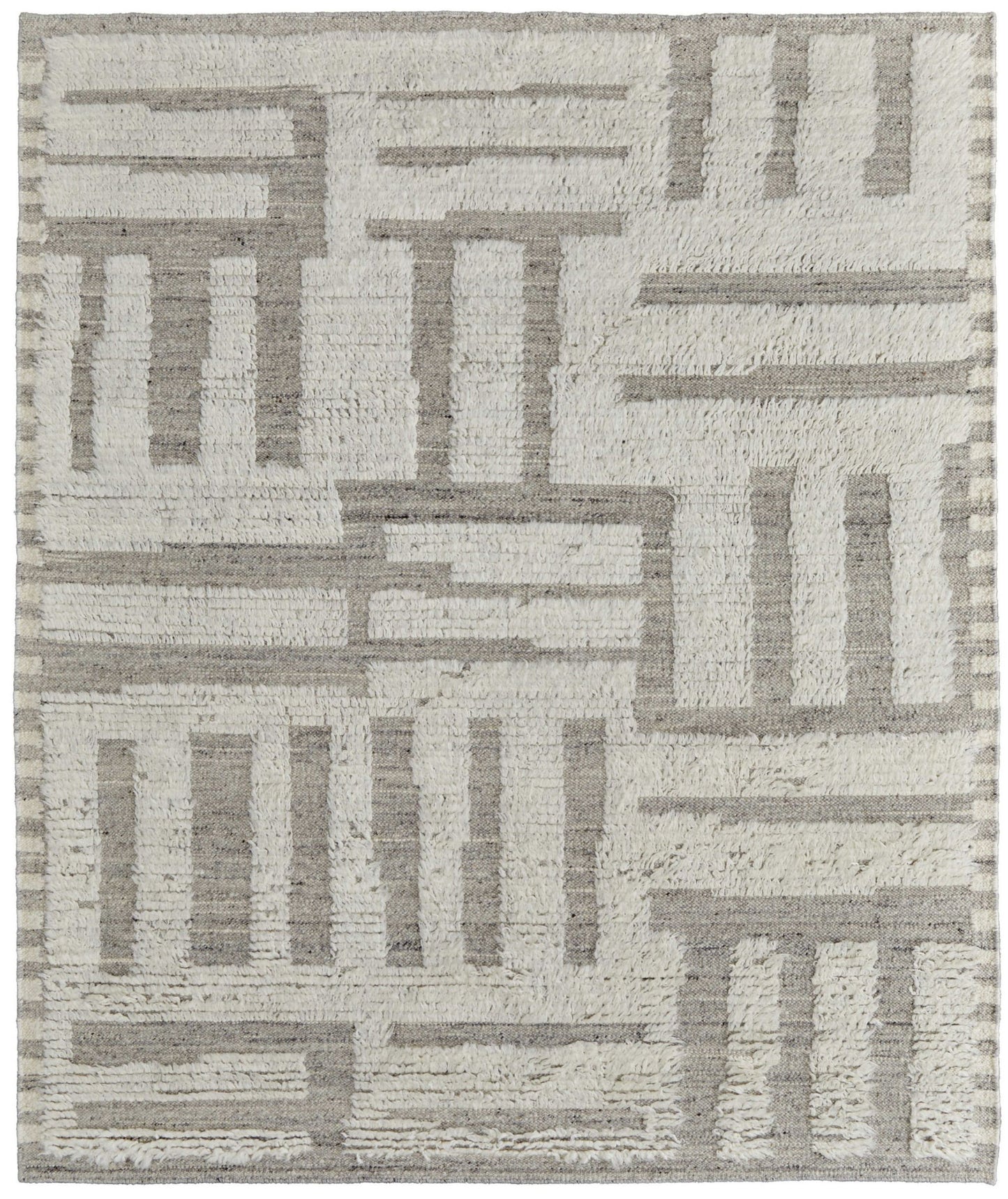 6' X 9' Gray and Ivory Wool Geometric Hand Woven Area Rug