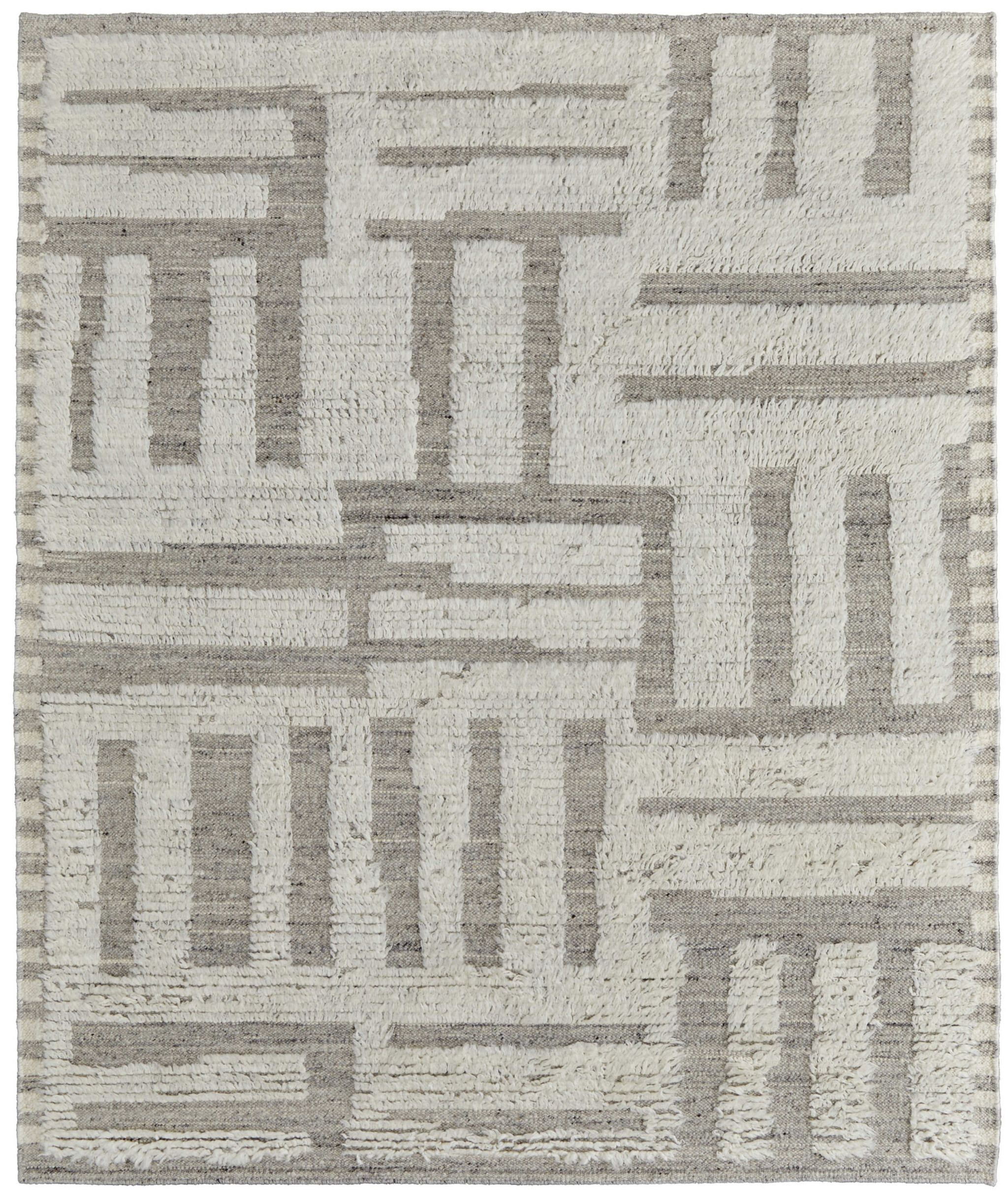 6' X 9' Gray and Ivory Wool Geometric Hand Woven Area Rug