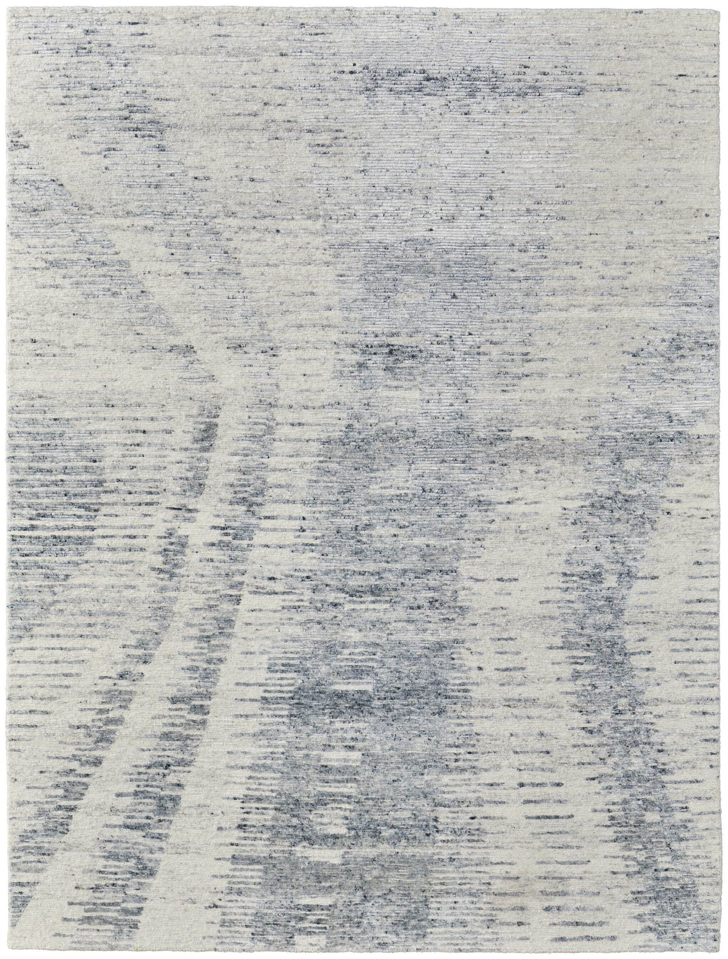 6' X 9' Ivory Gray and Blue Abstract Hand Knotted Worn Faded Area Rug