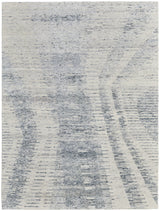 9' X 13' Ivory Gray and Blue Abstract Hand Knotted Worn Faded Area Rug