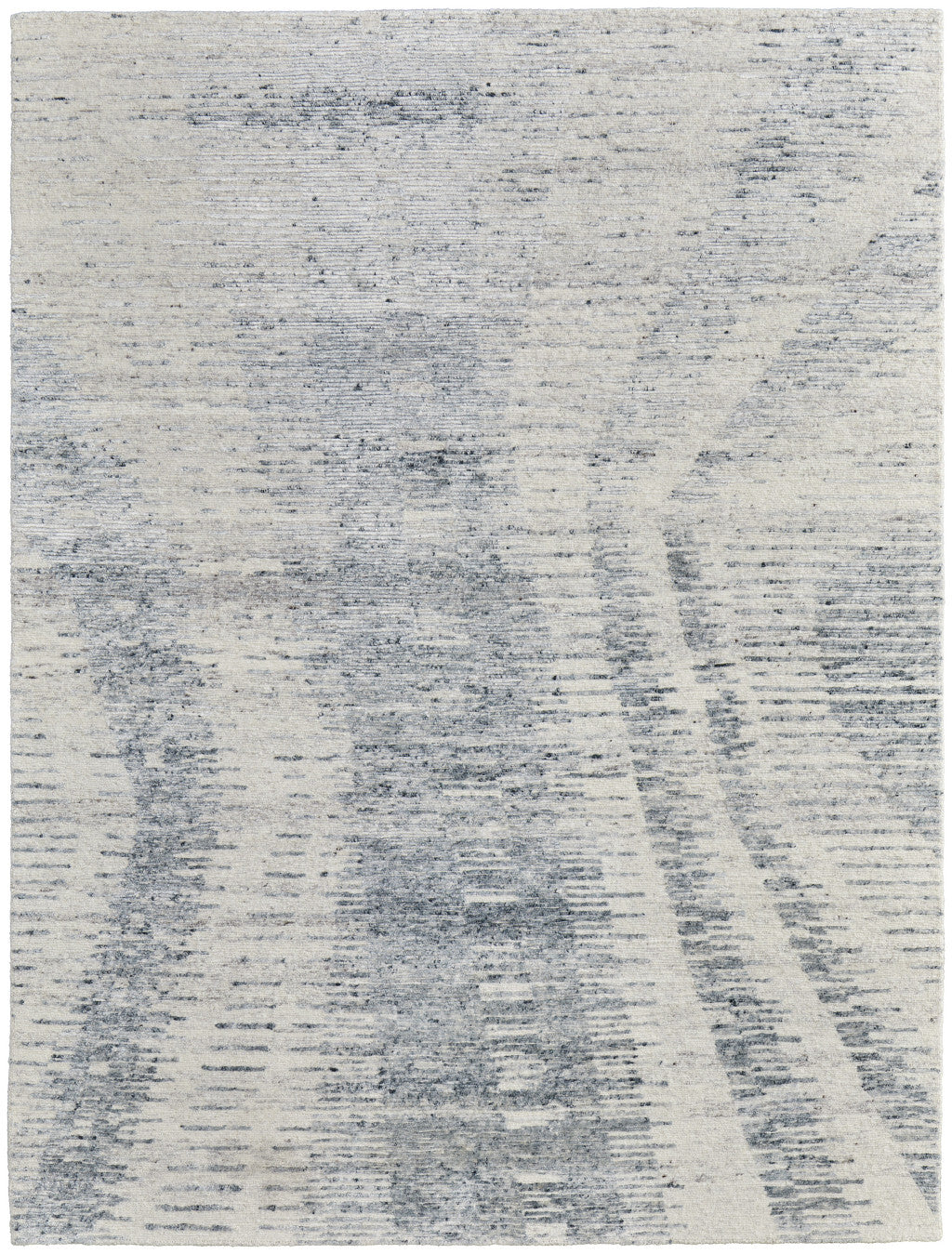 9' X 13' Ivory Gray and Blue Abstract Hand Knotted Worn Faded Area Rug