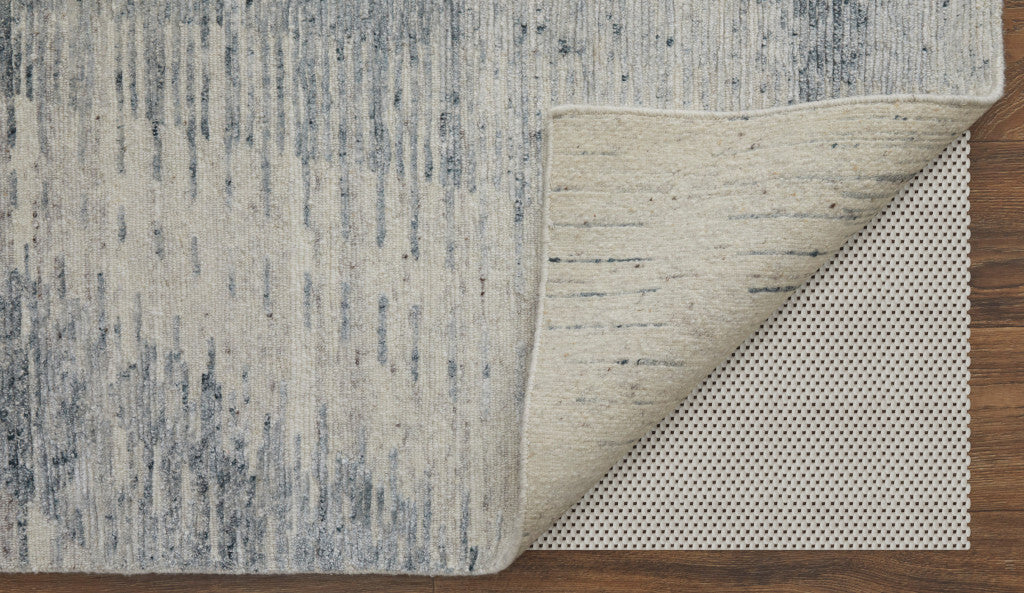 9' X 13' Ivory Gray and Blue Abstract Hand Knotted Worn Faded Area Rug